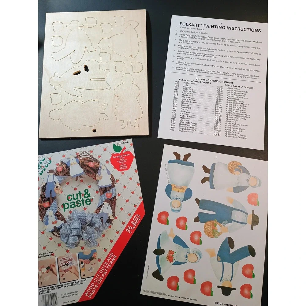 Plaid Apple Bits‎ Wood Cut Outs Paste Patterns Craft Kit No 59204 Amish Country